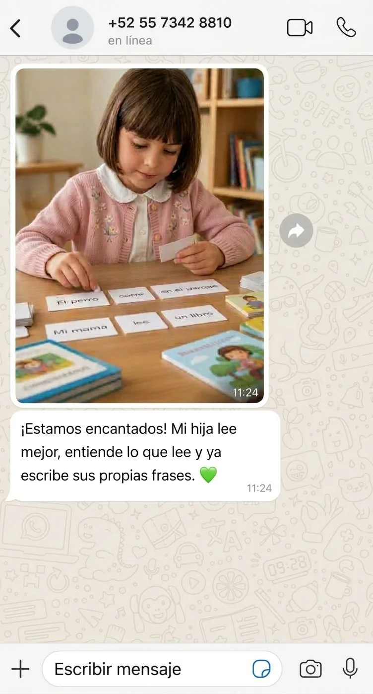 Testimonio de mamá: ¡Estamos encantados! Mi hija lee mejor, entiende lo que lee y ya escribe sus propias frases.