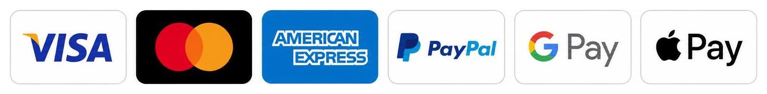 Métodos de pago aceptados: Visa, Mastercard, American Express, PayPal, Google Pay y Apple Pay